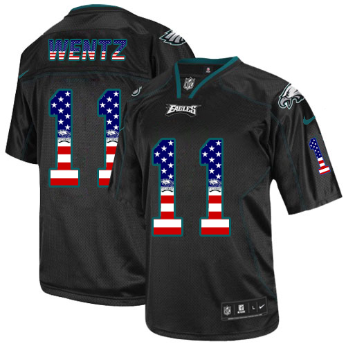 Men's Elite Carson Wentz Nike Jersey Black - #11 USA Flag Fashion NFL Philadelphia Eagles